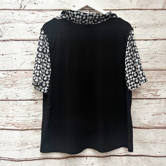 LANE BRYANT Black and White Polka Dot Peek-A-Boo Collar Sleeves Blouse Sz 18 20 - Picture 3 of 3